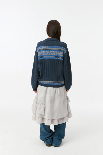SNAIL GRAPHIC KNIT CARDIGAN, NAVY
