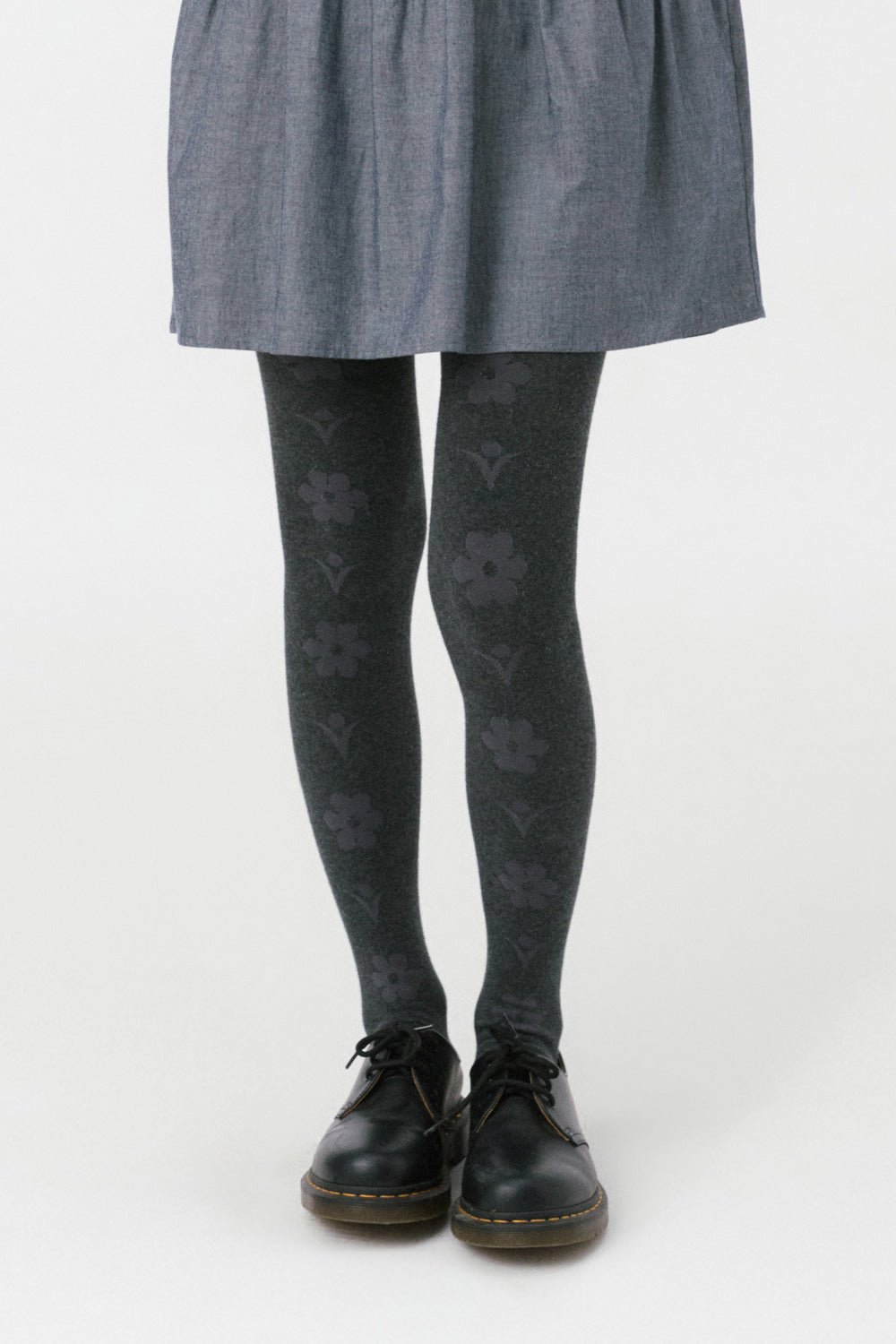 FLORAL PATTERN TIGHTS, CHARCOAL