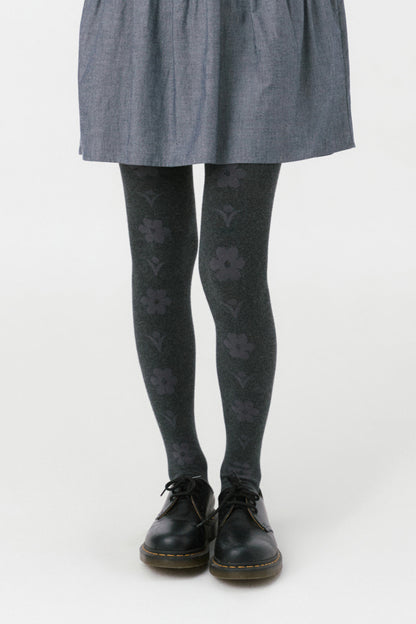 FLORAL PATTERN TIGHTS, CHARCOAL