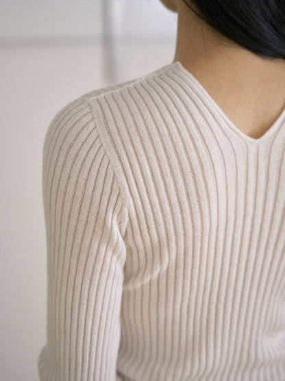 MARAN Double V-neck Rib Pullover - Ivory 商品画像17/21