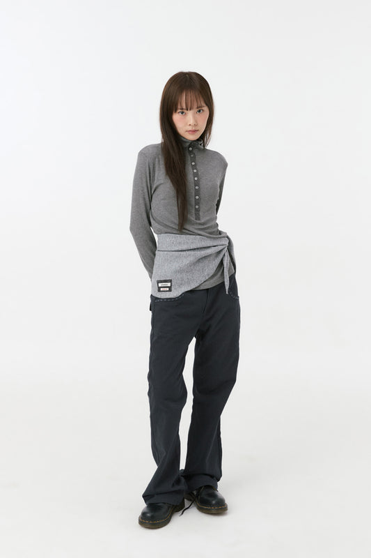 EMBROIDERY POCKET BOOTCUT PANTS, NAVY