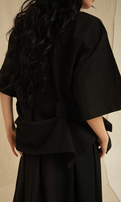 Bijo Point Short-Sleeved Shirts Black (Tie Version)