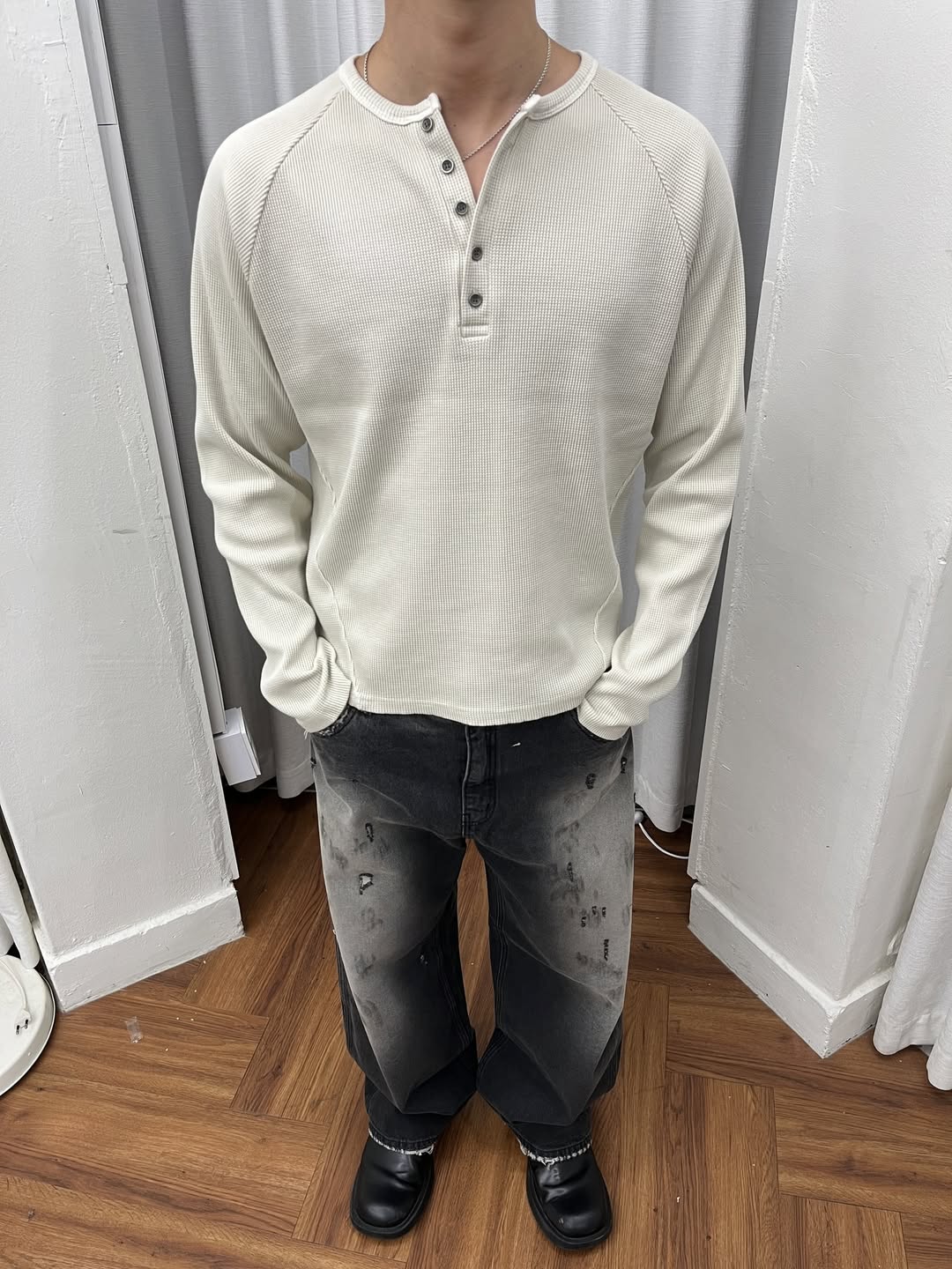 Waffle Pigment Henley Neck Tee