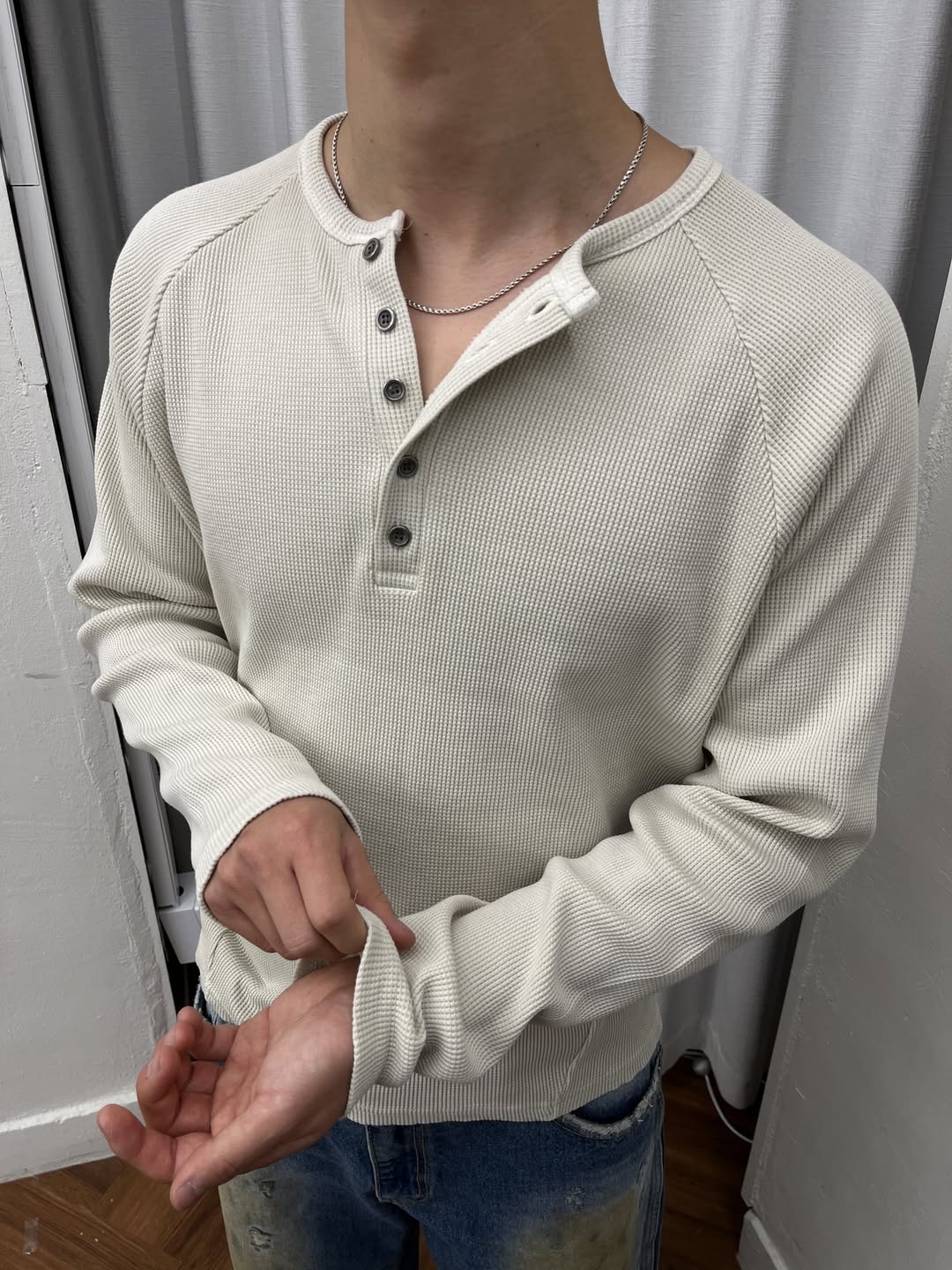 Waffle Pigment Henley Neck Tee