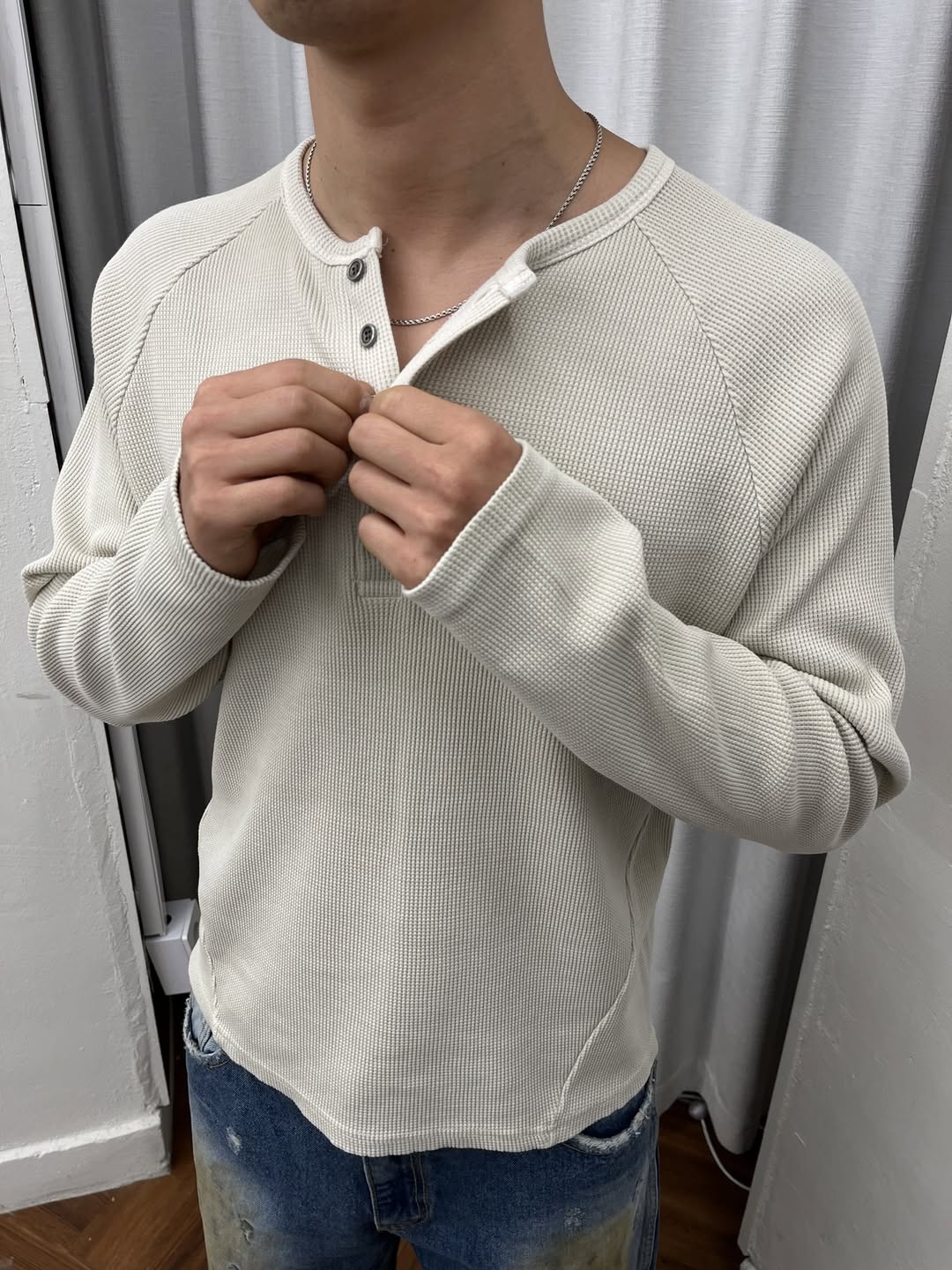 Waffle Pigment Henley Neck Tee