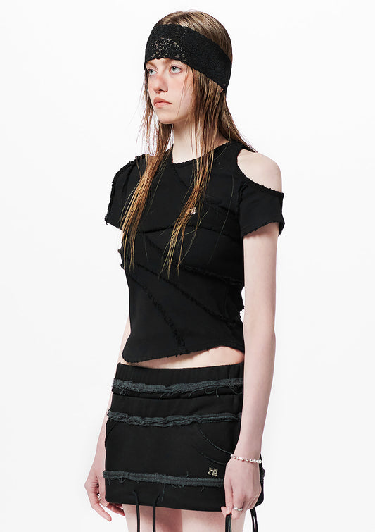 Layered Off-Shoulder Slim T-Shirt