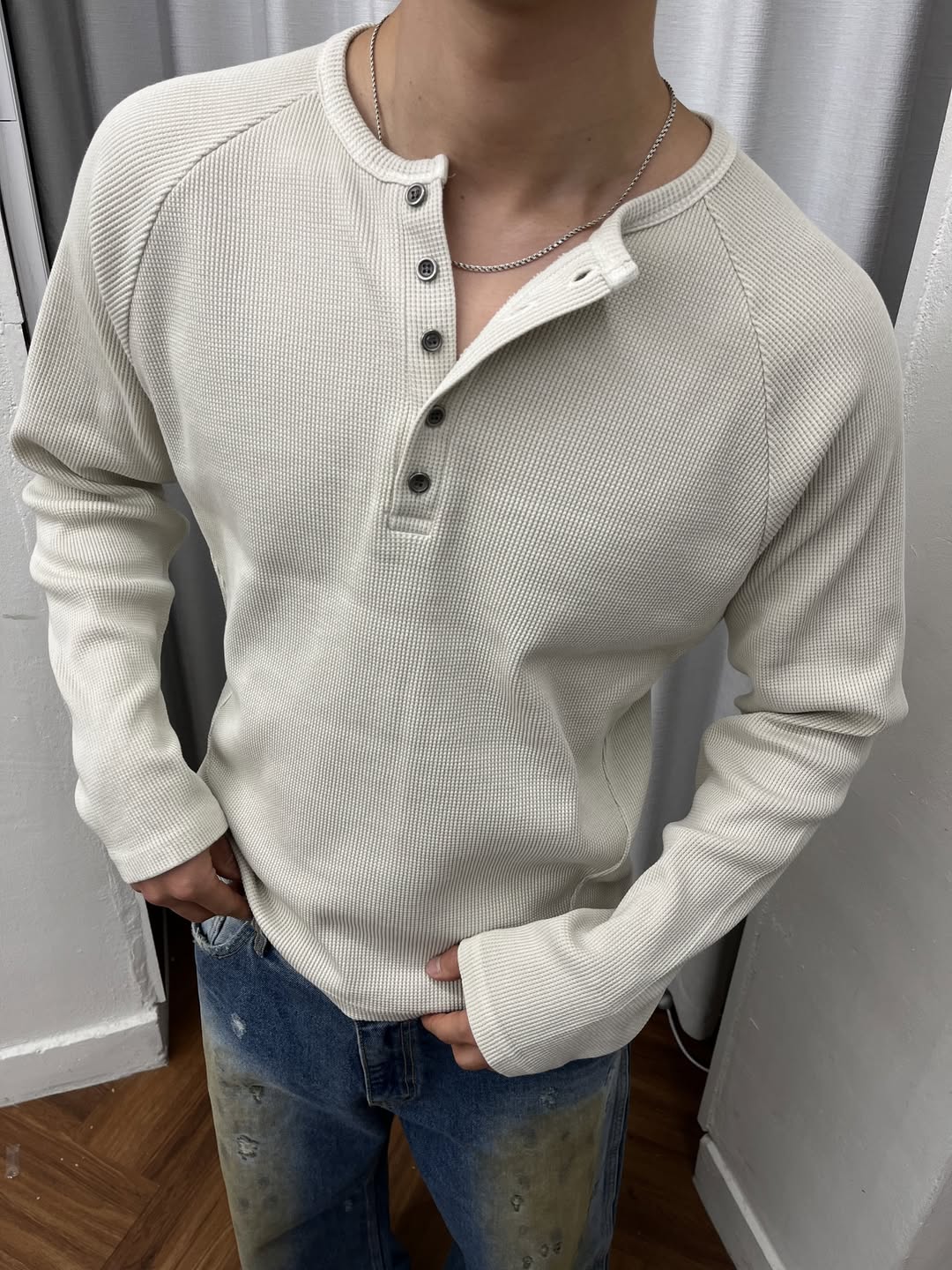 Waffle Pigment Henley Neck Tee