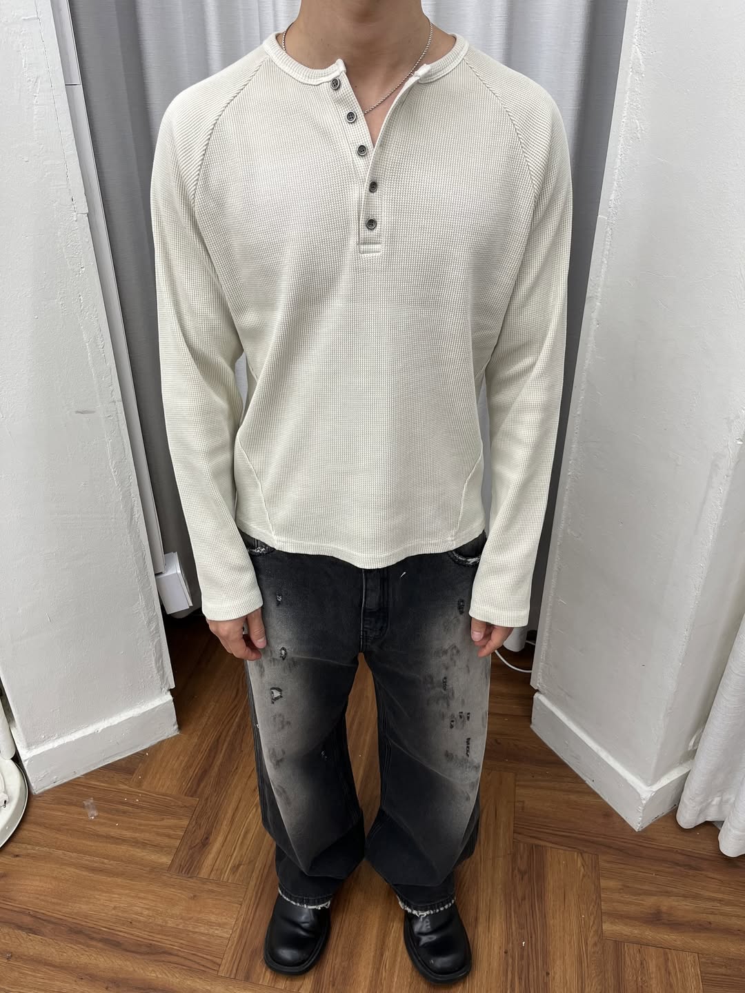 Waffle Pigment Henley Neck Tee