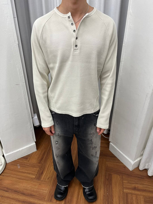Waffle Pigment Henley Neck Tee