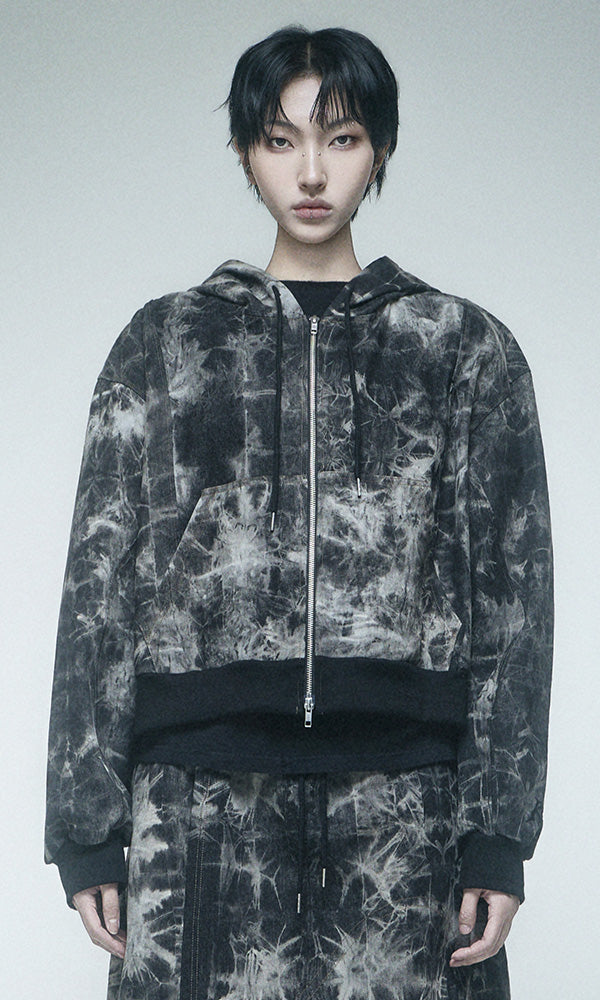 Reculer Pipe dyed denim crop hoodie zip-up(ブラック) 商品画像6/6