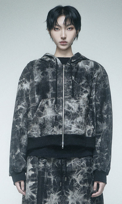 Reculer Pipe dyed denim crop hoodie zip-up(ブラック) 商品画像6/6