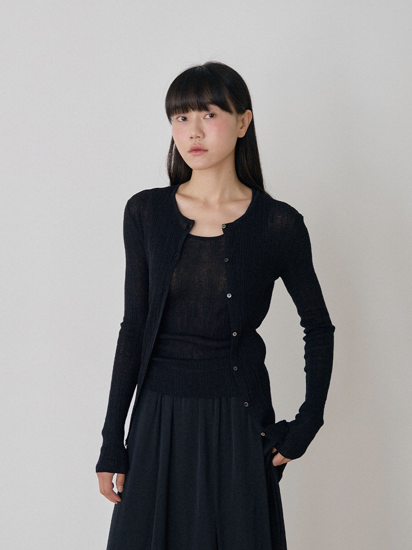 Multi Rib Cardigan - Black