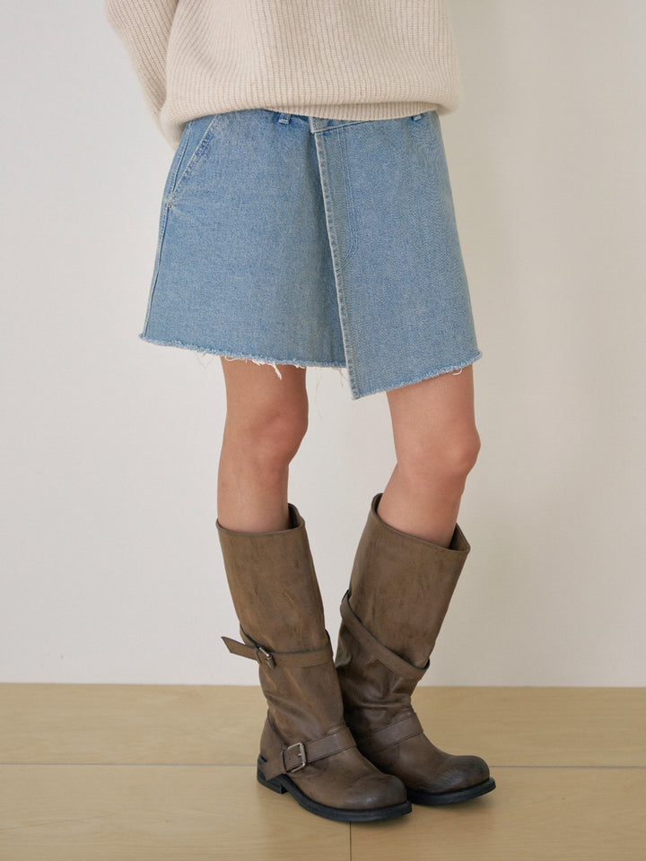 【MARAN】Indigo Denim Wrap Skirt - Indigo