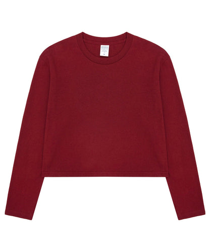 【C Wear シーウエア】Oversized Crop Long Sleeve T-Shirt Burgundy