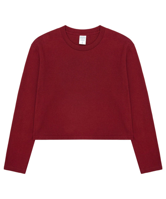 【C Wear シーウエア】Oversized Crop Long Sleeve T-Shirt Burgundy