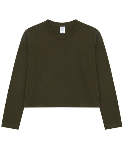 【C Wear シーウエア】Oversized Crop Long Sleeve T-Shirt Khaki