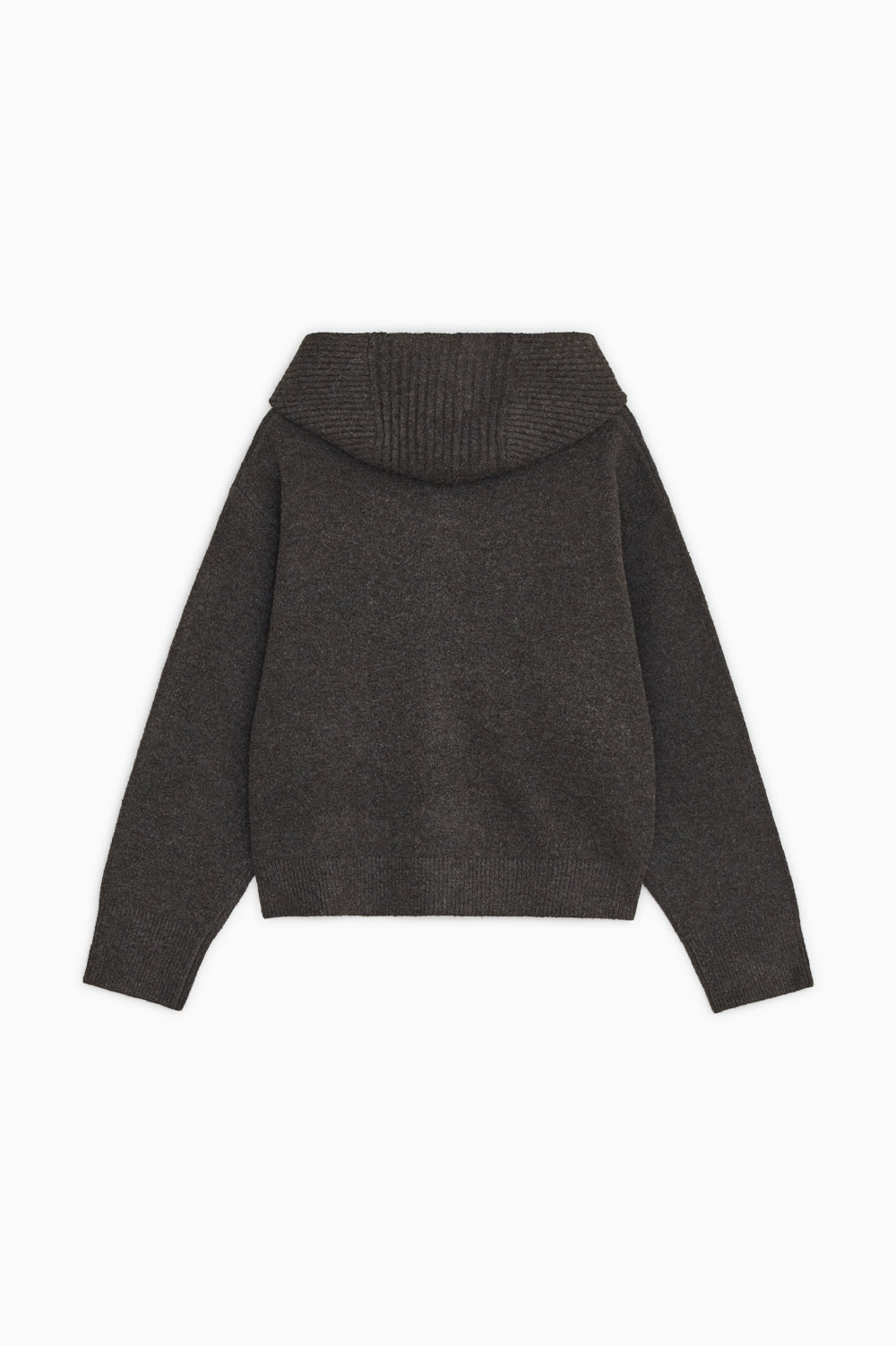 CROPPED HOODED HIGH NECK CARDIGAN, BROWN