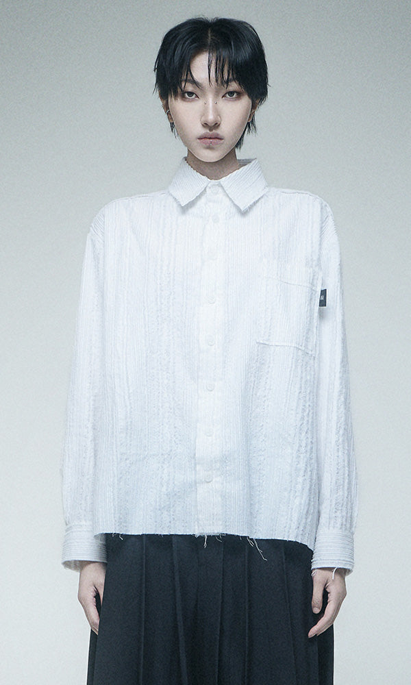 Reculer Cut-off cotton linen shirt(ホワイト) 商品画像6/6