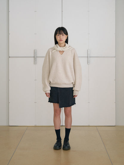 MARAN Wool V-neck Raglan Pullover - Oatmeal 商品画像18/21