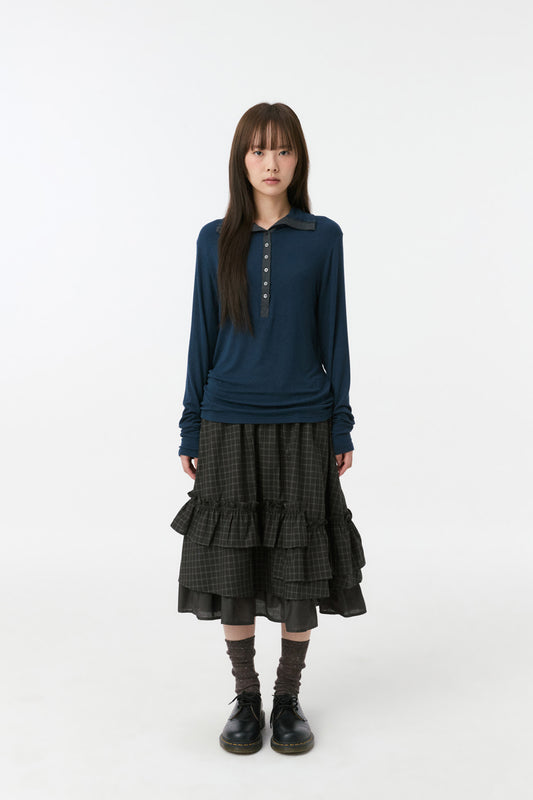 BUTTON SLIM LONG SLEEVE, NAVY
