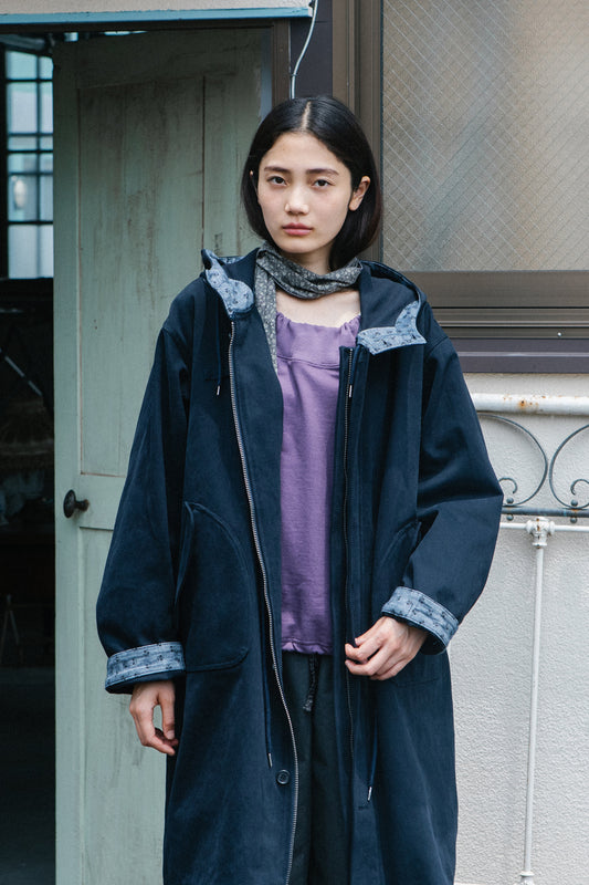 [9/21予約配送] VINTAGE FLORAL HOODED JACKET, NAVY