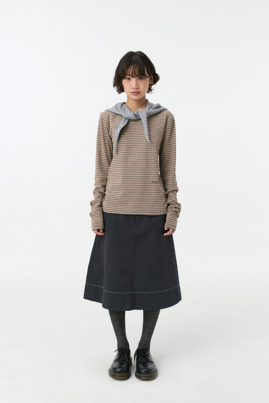 EMBROIDERY POCKET A-LINE SKIRT, NAVY