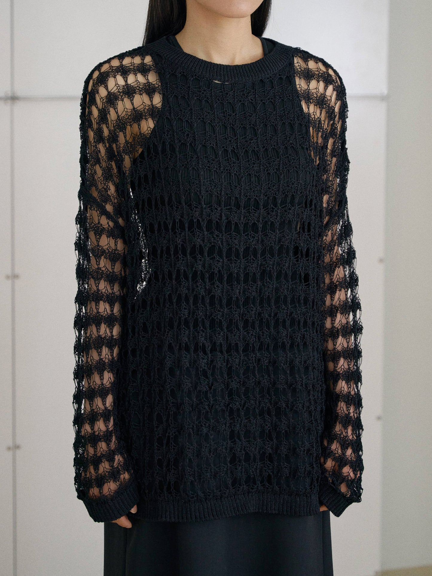 Net Round Pullover - Black