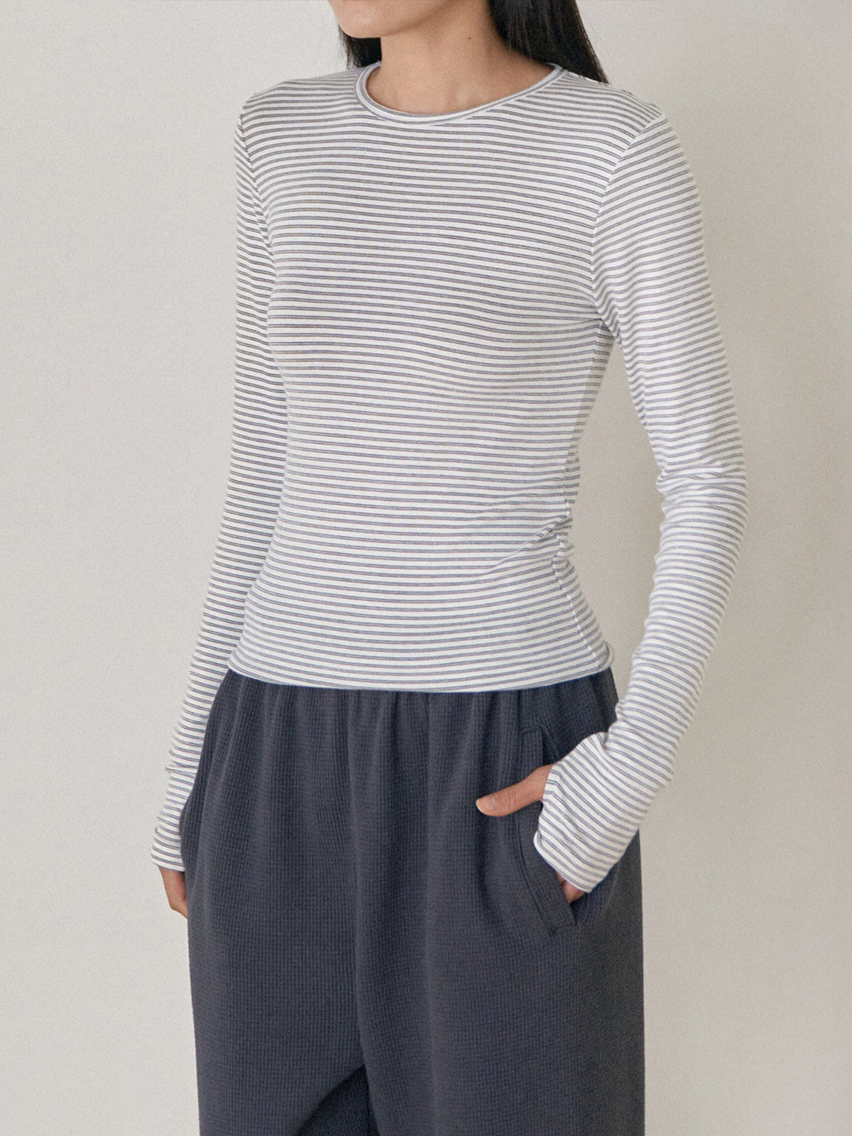 Rib Stripe Long Sleeve - Ivory 2
