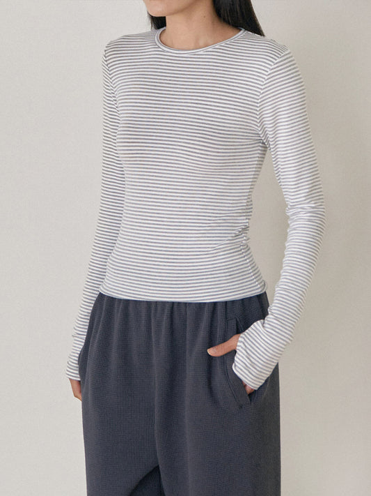 Rib Stripe Long Sleeve - Ivory 2