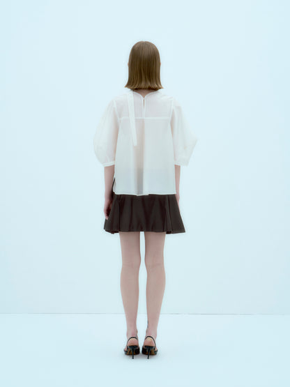 [ARIK.] [25SS] ALKES Panel flare skirt Umber Brown