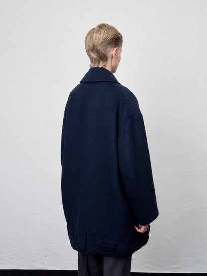 ARIK. Anser boucle oversized pea coat in Midnight Navy