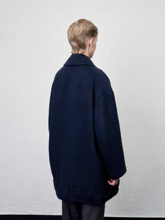 ARIK. Anser boucle oversized pea coat in Midnight Navy