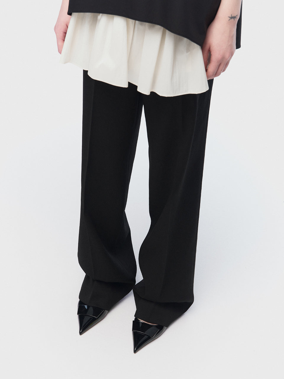 ARIK. [24SS] MIRACH layered straight pants Black