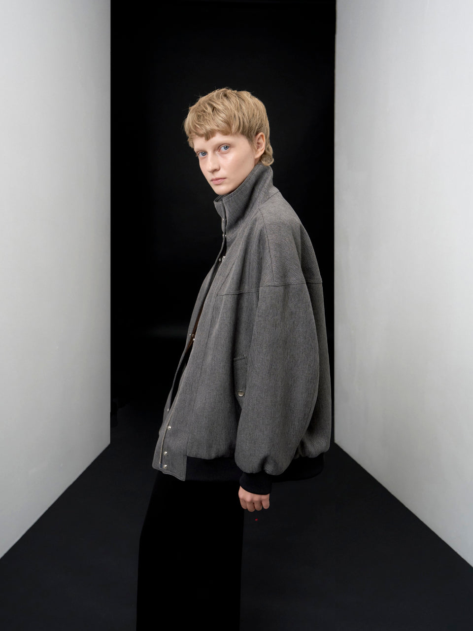 【ARIK. アリク AW】Segin oversized panel bomber jacket Melange Grey