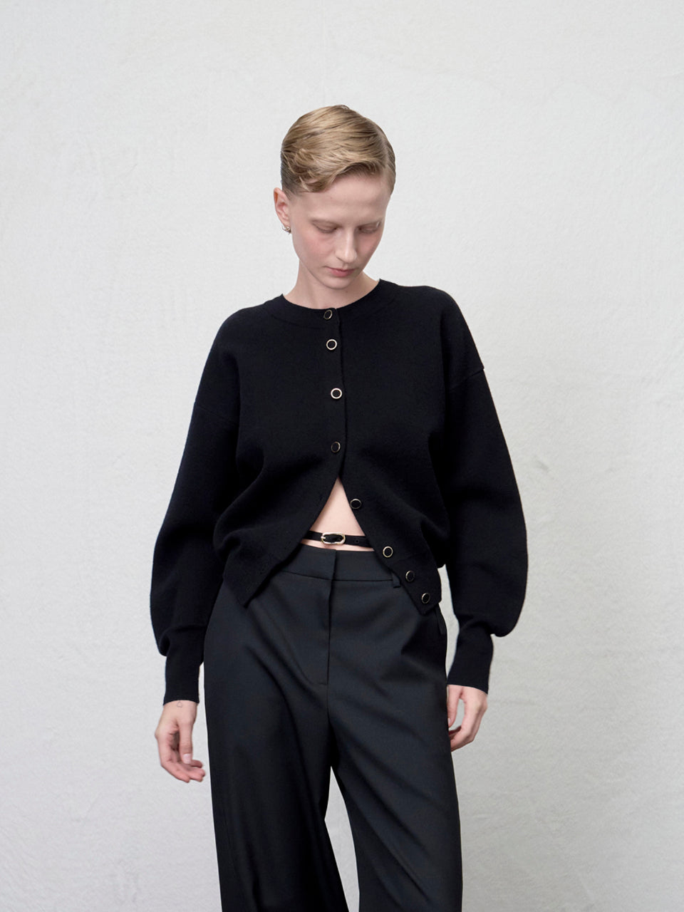 【ARIK. アリク AW】Asellus volume sleeve knit cardigan Black