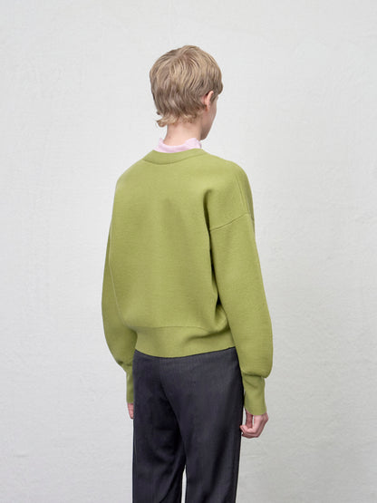 【ARIK. アリク AW】Asellus volume sleeve knit cardigan Pea Green
