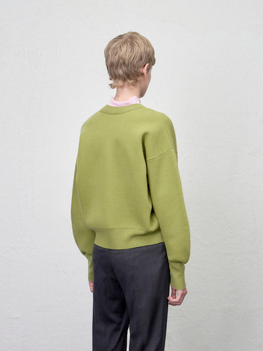 【ARIK. アリク AW】Asellus volume sleeve knit cardigan Pea Green