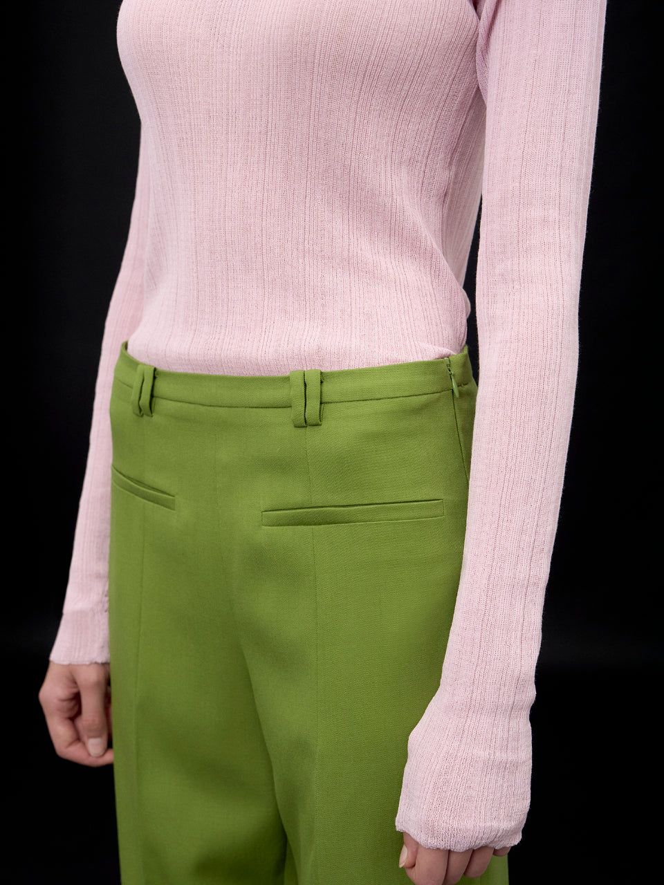 【ARIK. アリク AW】MINCHIR lettuce edge high neck knit top Milky Pink