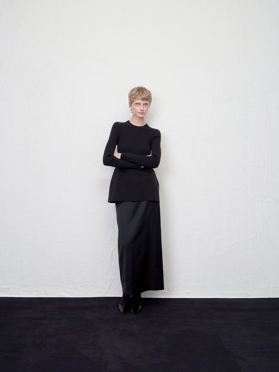 【ARIK. アリク AW】Lyra satin maxi skirt Black