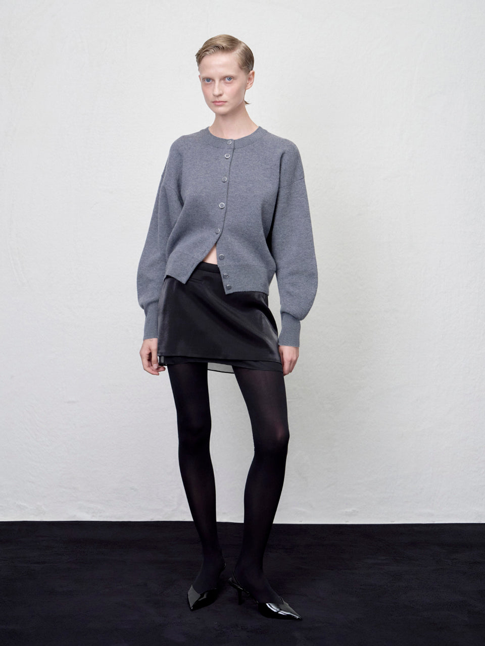 【ARIK. アリク AW】Asellus volume sleeve knit cardigan Melange Grey