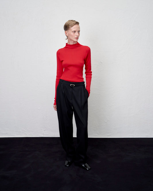 【ARIK. アリク AW】MINCHIR lettuce edge high neck knit top Red