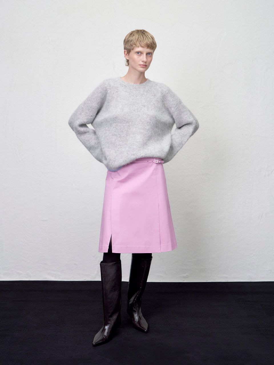 【ARIK. アリク AW】Shaula boxy alpaca knit jumper Melange Grey