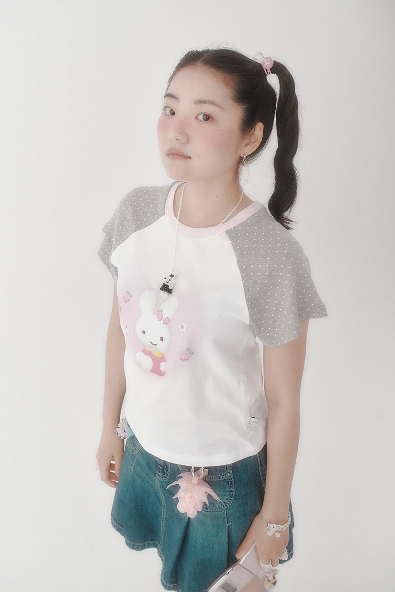 [X YOUNGART] Strawberry Seed Dot KIDDY Raglan T-Shirt