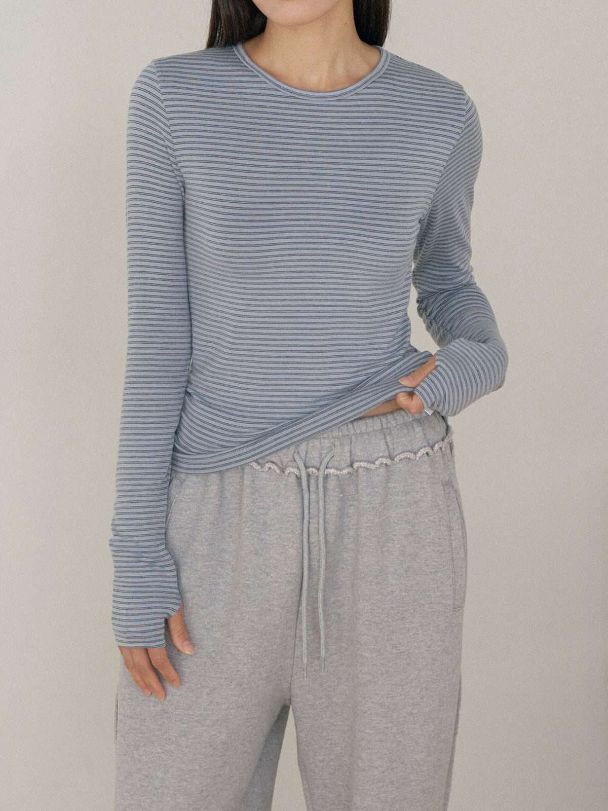 Rib Stripe Long Sleeve - Blue 3