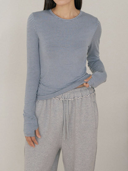 Rib Stripe Long Sleeve - Blue 3