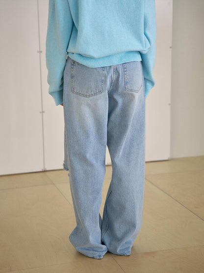 MARAN Knee Damage Denim Pants - Light Indigo 商品画像17/21