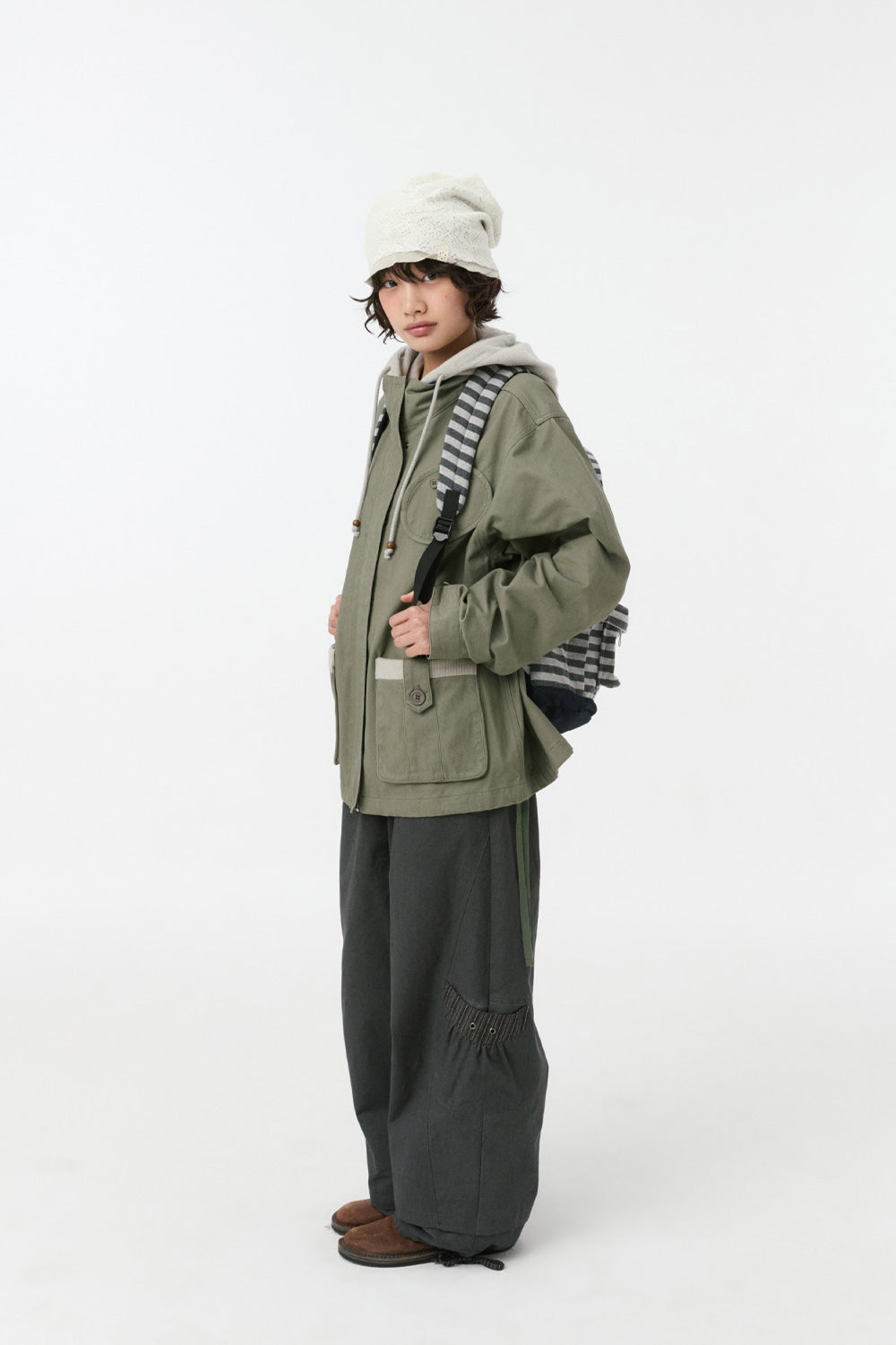 ROUND POCKET FISHTAIL JACKET, KHAKI
