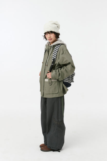 ROUND POCKET FISHTAIL JACKET, KHAKI