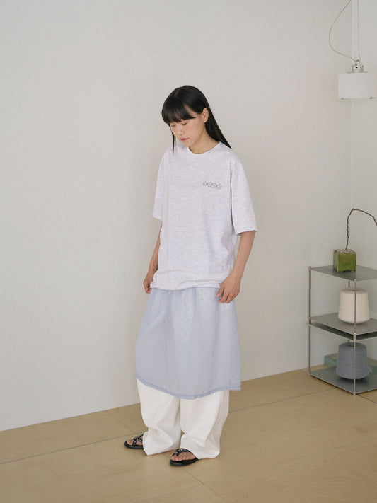 Flower Printing Short Sleeve - Light Gray