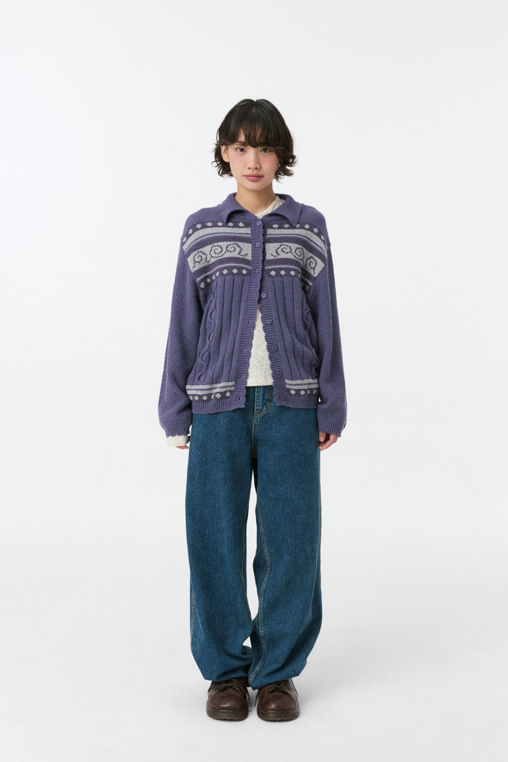 SNAIL GRAPHIC KNIT CARDIGAN, PURPLE